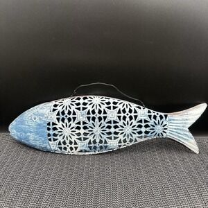 Metal Fish Wall Sculpture Blue White Brown Coastal Nautical Decor